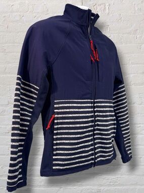 J.Crew Nordic Jacket XS Navy Stripe Full Zip Softshell Fleece Lined Outdoor